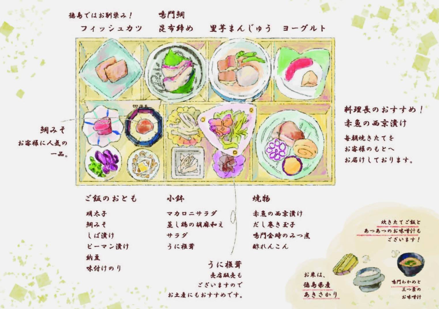 鳴門海月　朝食お品書き