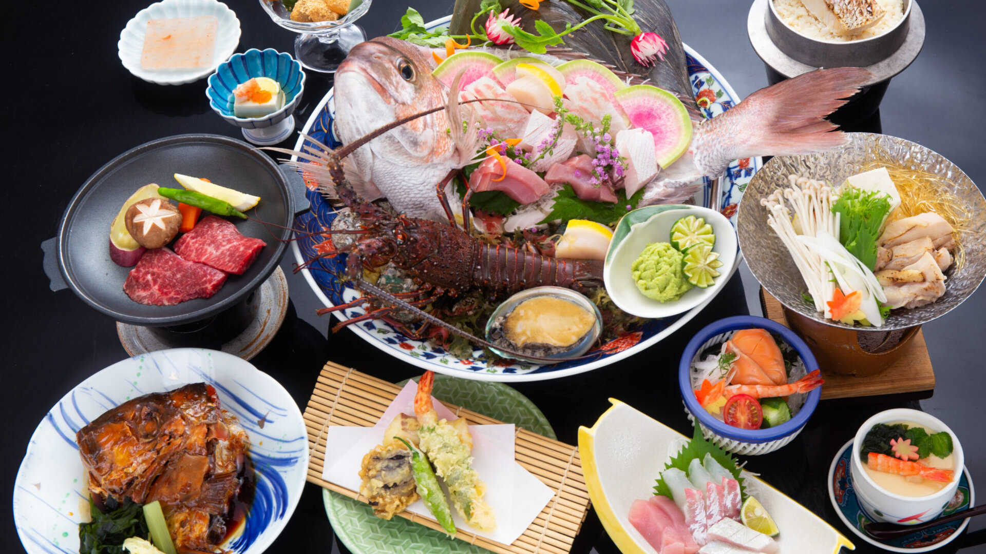 伊勢海老・あわび・鳴門鯛・阿波牛・阿波尾鶏会席
